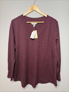 CJ Banks Berry Long Sleeve V-Neck Thermal Top Size 1X NWT
